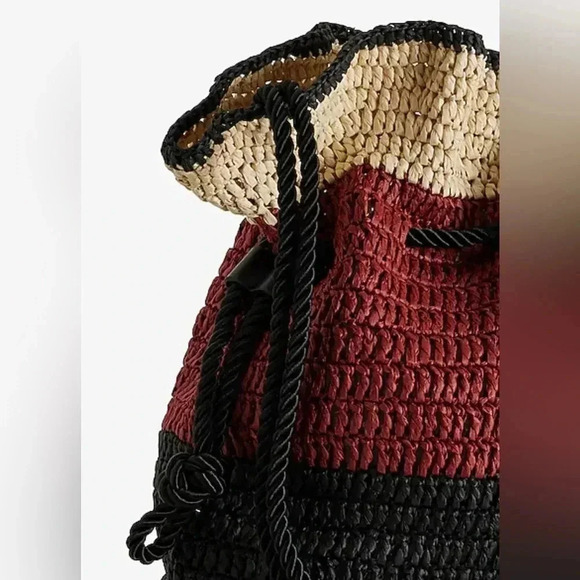Express Black Tan Brown Woven Straw Drawstring Bag NWT - Picture 2 of 3